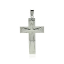 Rhodium Plated Stainless Steel Large Triple Prayer Cross Pendant - SSP00184