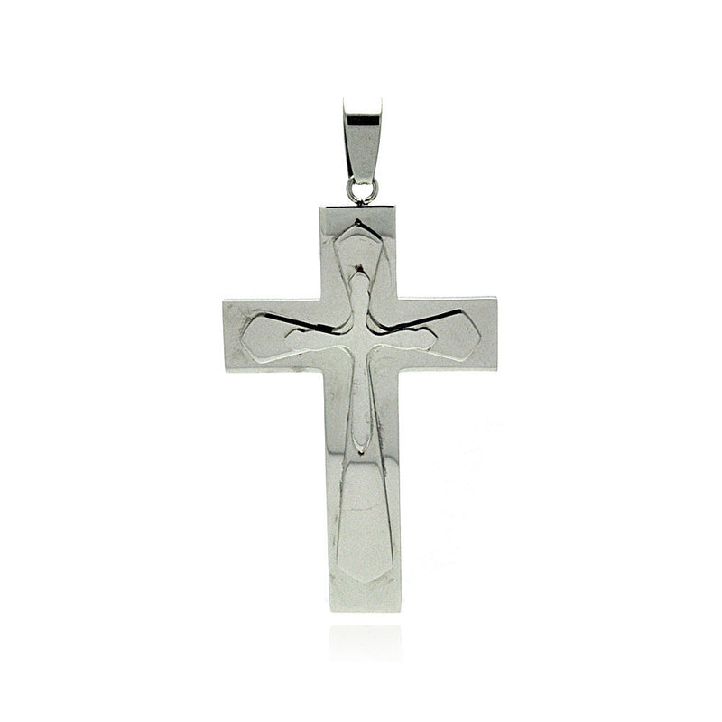 Colgante grande de cruz triple de oración de acero inoxidable rodiado - SSP00184