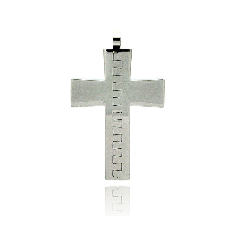 Colgante de cruz rompecabezas de acero inoxidable rodiado - SSP00185