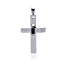 Colgante de cruz de acero inoxidable rodiado y ribete negro - SSP00186