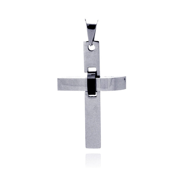 Rhodium Plated Stainless Steel & Black Bound Cross Pendant - SSP00186