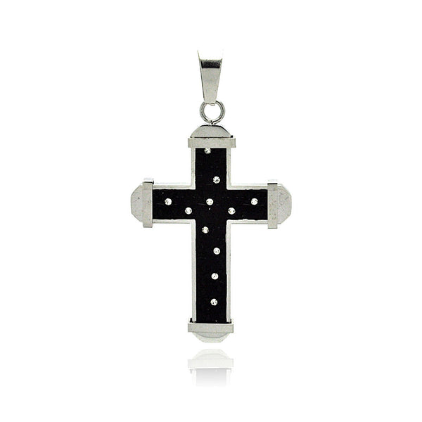 Colgante de estrella y cruz de circonitas cúbicas de acero inoxidable rodiado y negro - SSP00190