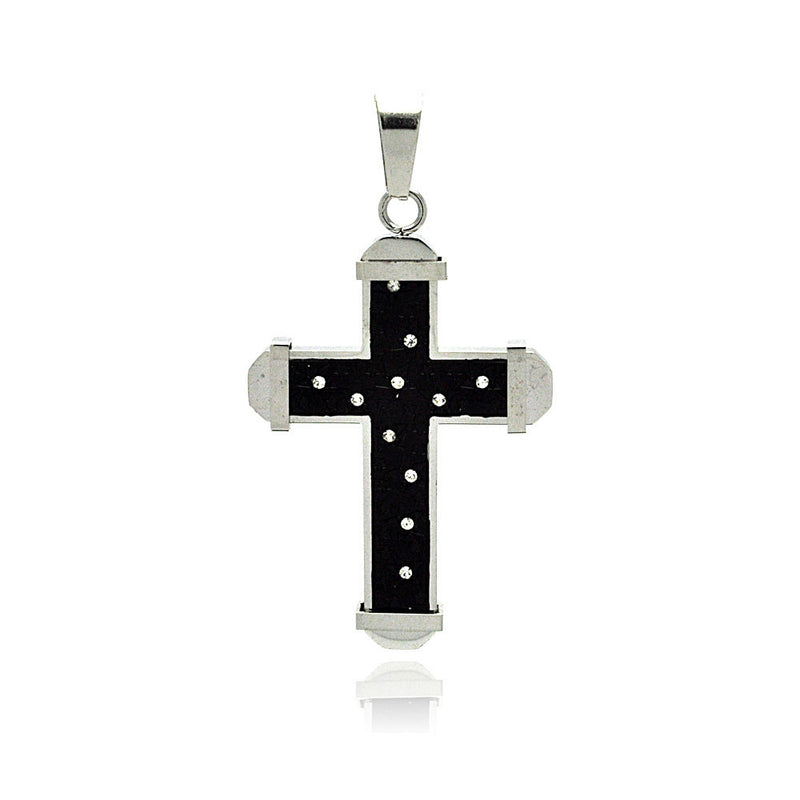 Colgante de estrella y cruz de circonitas cúbicas de acero inoxidable rodiado y negro - SSP00190