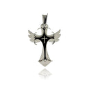 Rhodium Plated Stainless Steel Winged Black Inlay Cross Pendant - SSP00192