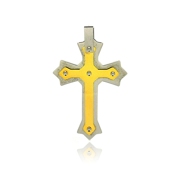 Two Tone Gold & Rhodium Plated Stainless Steel Pivot Cross Pendant - SSP00194