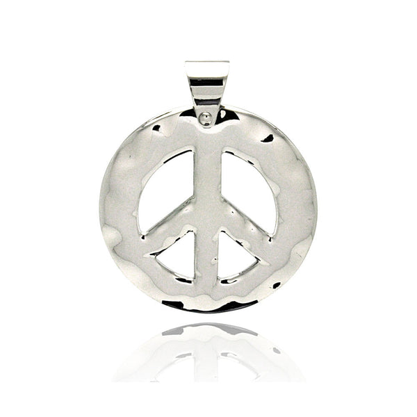 Colgante de símbolo de la paz martillado de acero inoxidable rodiado - SSP00203