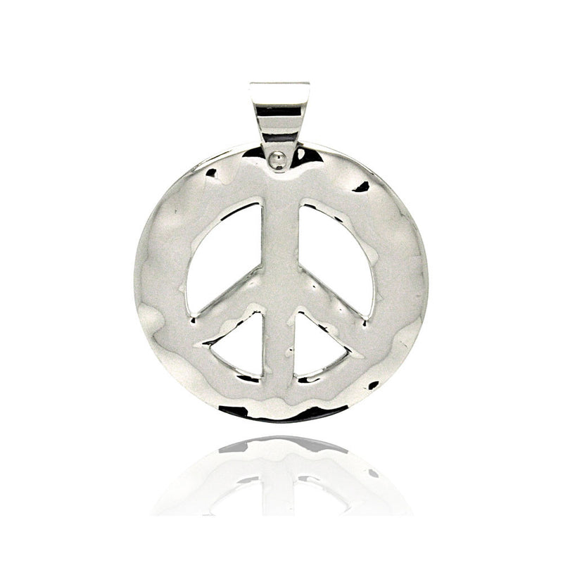 Colgante de símbolo de la paz martillado de acero inoxidable rodiado - SSP00203
