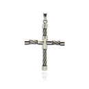 Rhodium Plated Stainless Steel Cable Cross Pendant - SSP00204