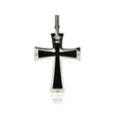Rhodium Plated Stainless Steel Carbon Fiber Checkered Cross Pendant - SSP00206