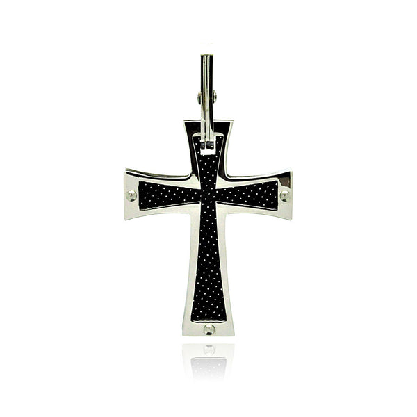 Colgante de cruz de fibra de carbono con cuadros en acero inoxidable rodiado - SSP00206