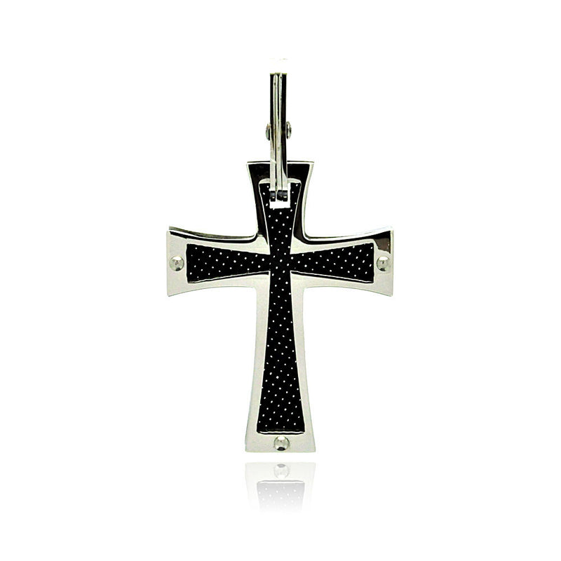 Colgante de cruz de fibra de carbono con cuadros en acero inoxidable rodiado - SSP00206