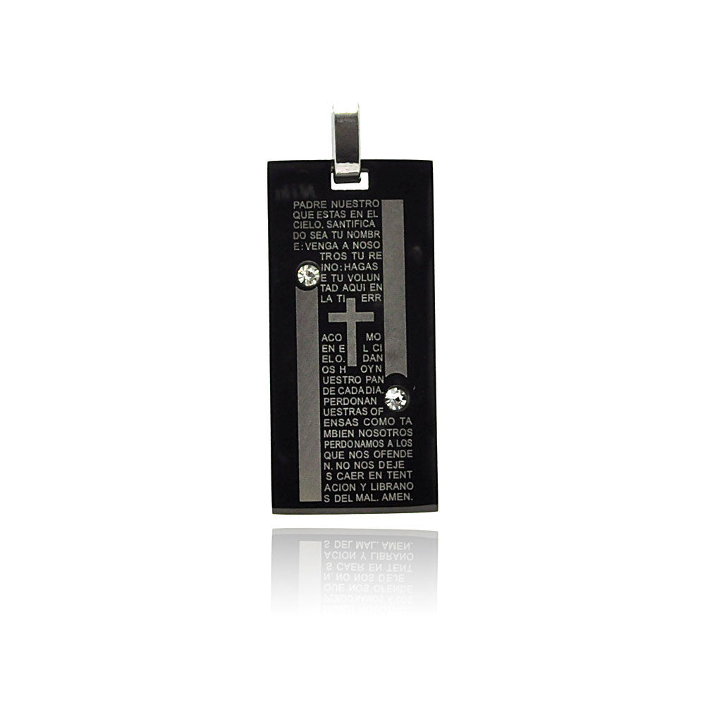 Black & Rhodium Plated Stainless Steel Our Father Prayer Pendant - SSP00211