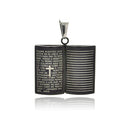 Black & Rhodium Plated Stainless Steel Bible With our Father Prayer Pendant - SSP00214