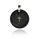 Black Rhodium Plated Stainless Steel Spanish Our Father Prayer Round Pendant - SSP00222
