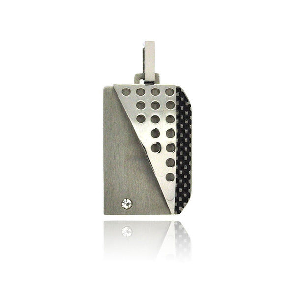 Colgante de placa de identificación de acero inoxidable rodiado con circonitas cúbicas multitexturizadas - SSP00223