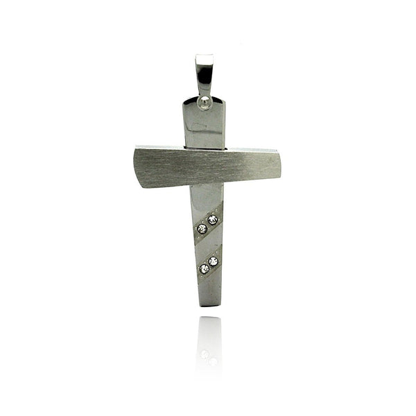 Colgante de cruz de acero inoxidable rodiado con circonitas cúbicas rayadas - SSP00224