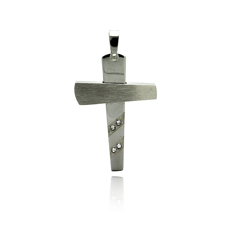 Colgante de cruz de acero inoxidable rodiado con circonitas cúbicas rayadas - SSP00224
