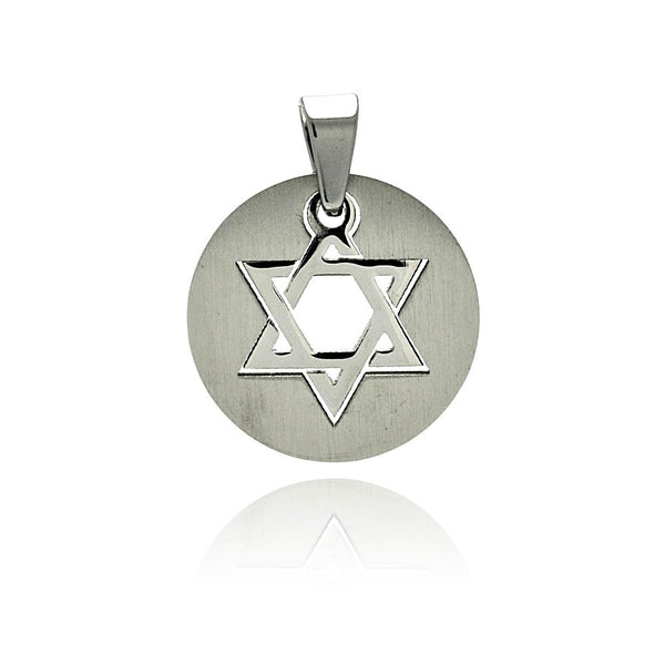 Rhodium Plated Stainless Steel Round Star of David Pendant - SSP00227