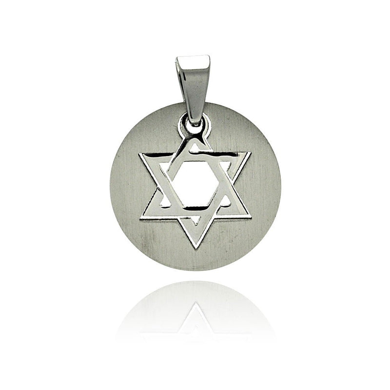 Rhodium Plated Stainless Steel Round Star of David Pendant - SSP00227