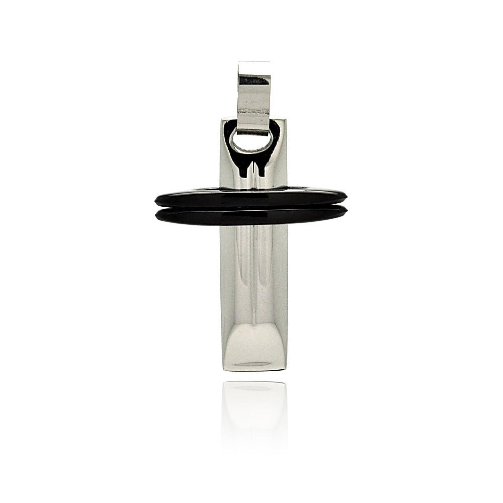 Black & Rhodium Plated Stainless Steel Cross Pendant - SSP00229