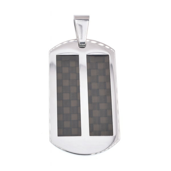 Colgante de placa de identificación de fibra de carbono de doble hilera de acero inoxidable rodiado - SSP00526