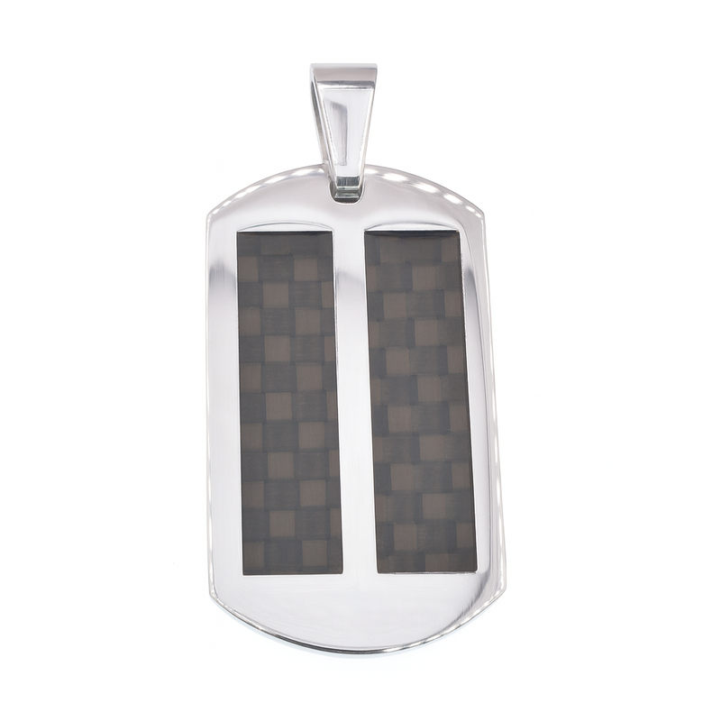Colgante de placa de identificación de fibra de carbono de doble hilera de acero inoxidable rodiado - SSP00526