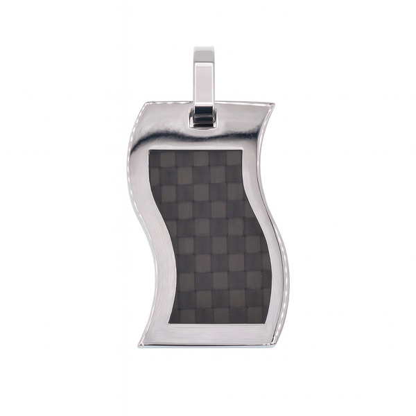 Colgante ondulado de fibra de carbono y acero inoxidable rodiado - SSP00532