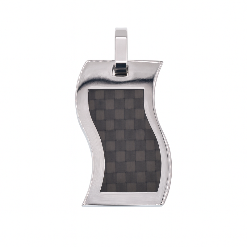 Colgante ondulado de fibra de carbono y acero inoxidable rodiado - SSP00532