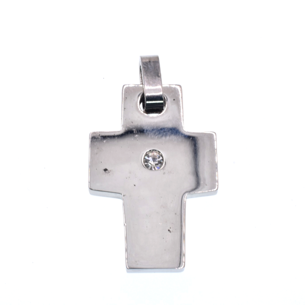 Colgante de cruz gruesa de acero inoxidable rodiado con circonita central - SSP00546