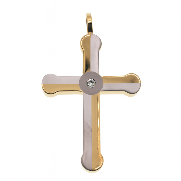 Colgante de cruz de circonitas cúbicas de acero inoxidable chapado en oro y rodio - SSP00547