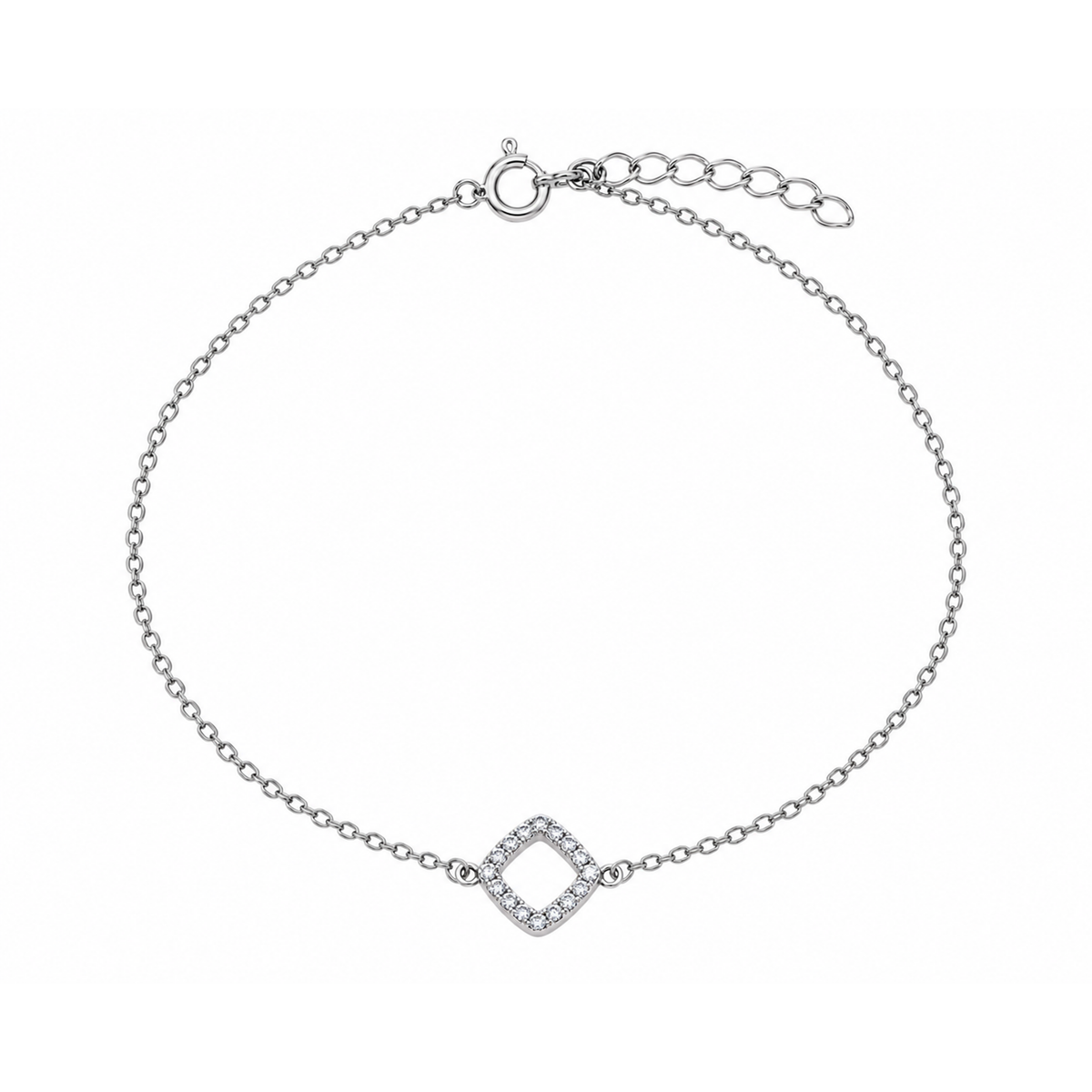 Rhodium Plated 925 Sterling Silver Dangling Open CZ Diamond Shaped Anklet - STA00002