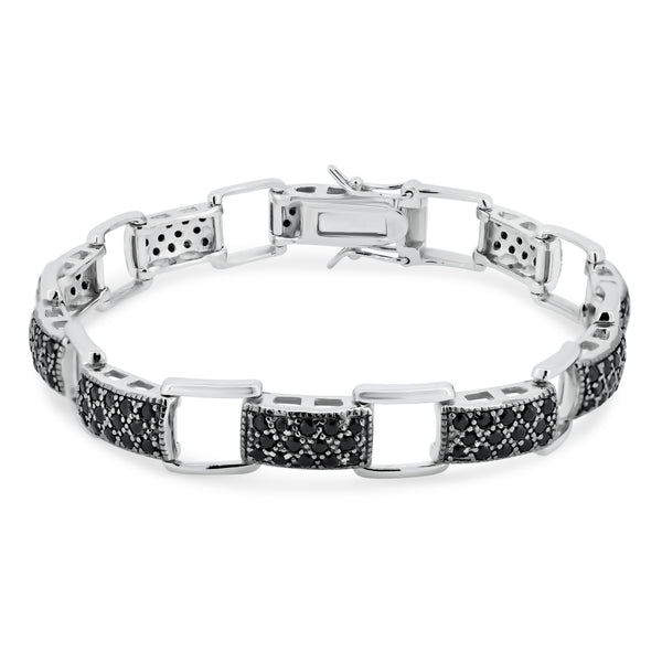 Rhodium Plated 925 Sterling Silver Black CZ Tennis Bracelet