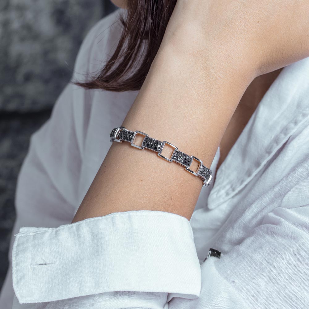 Rhodium Plated 925 Sterling Silver Black CZ Tennis Bracelet