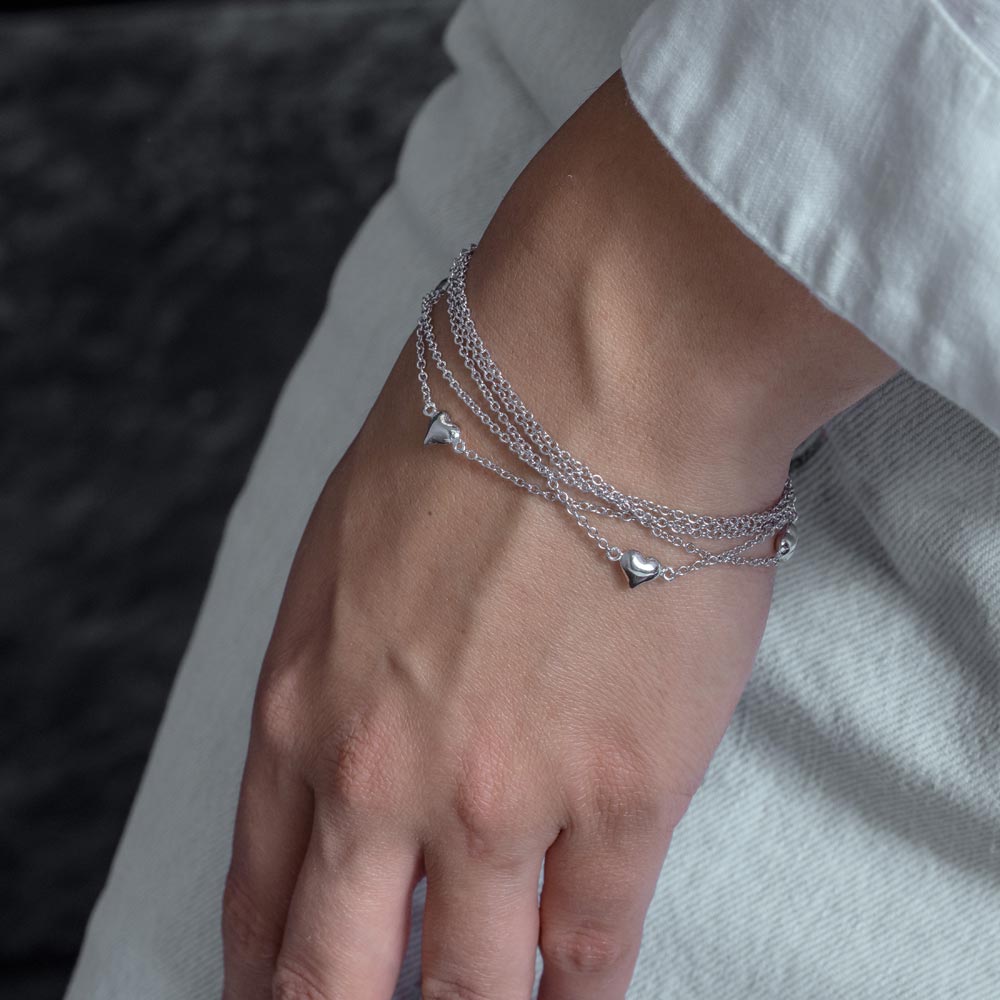 【新品未使用】HIGH-END HERITAGE SILVER BRACELET Clearance-Rhodium Plated 925 Sterling Silver Multi Chains Heart