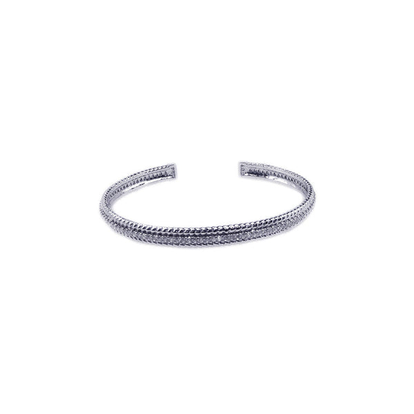 Rhodium Plated 925 Sterling Silver CZ Open Bangle - STB00195