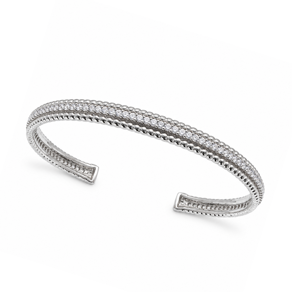 Brazalete abierto de plata de ley 925 rodiada con circonitas - STB00195