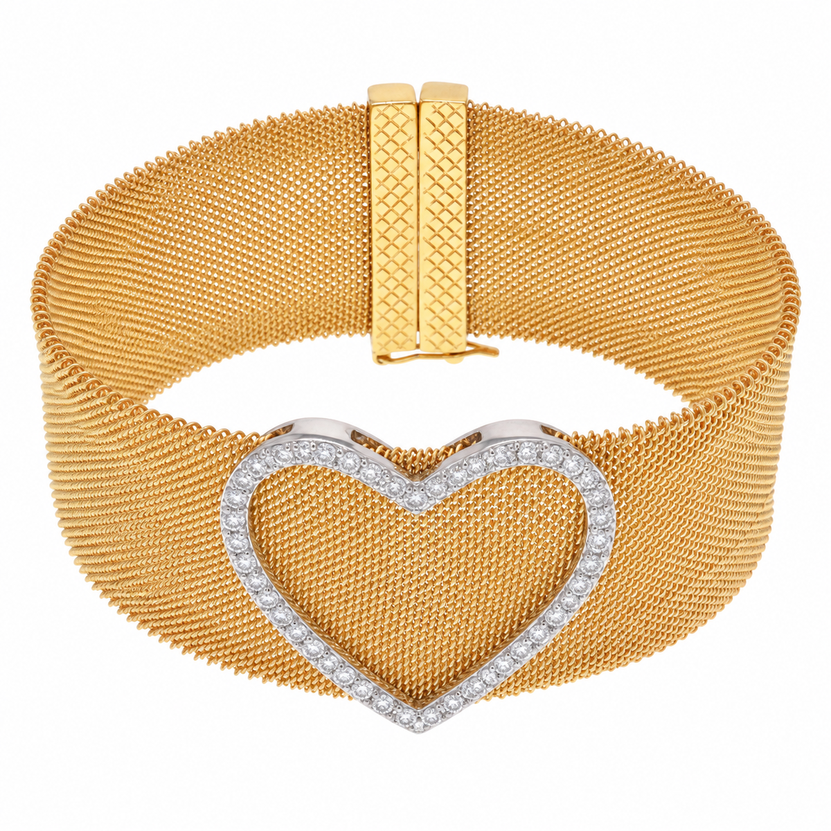 Final Price-Gold Plated 925 Sterling Silver Open CZ Heart Mesh Bracelet - STB00250