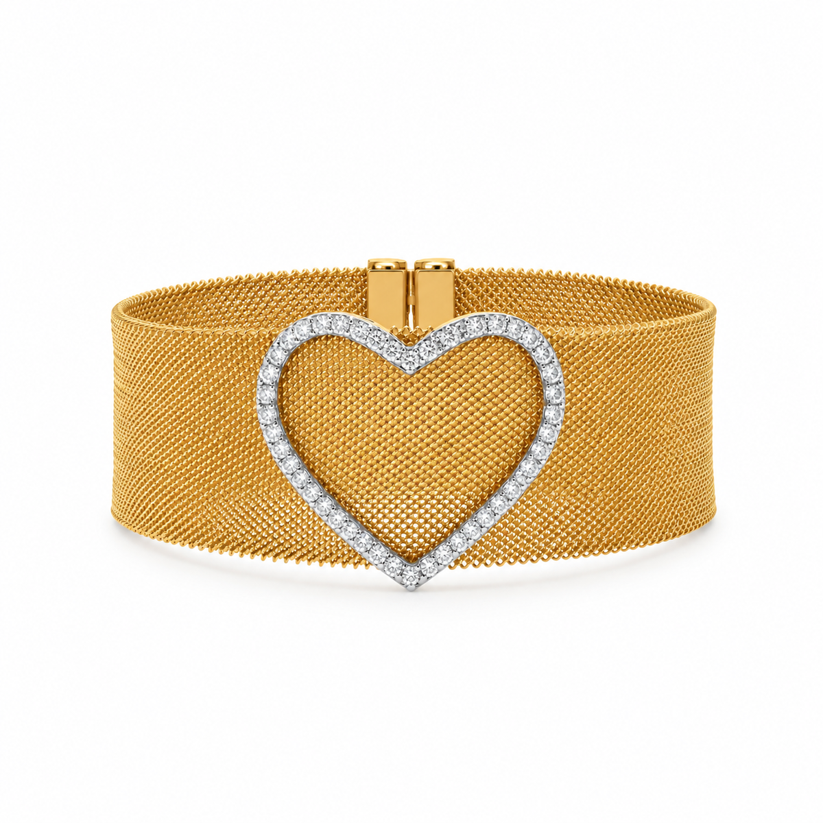 Final Price-Gold Plated 925 Sterling Silver Open CZ Heart Mesh Bracelet - STB00250