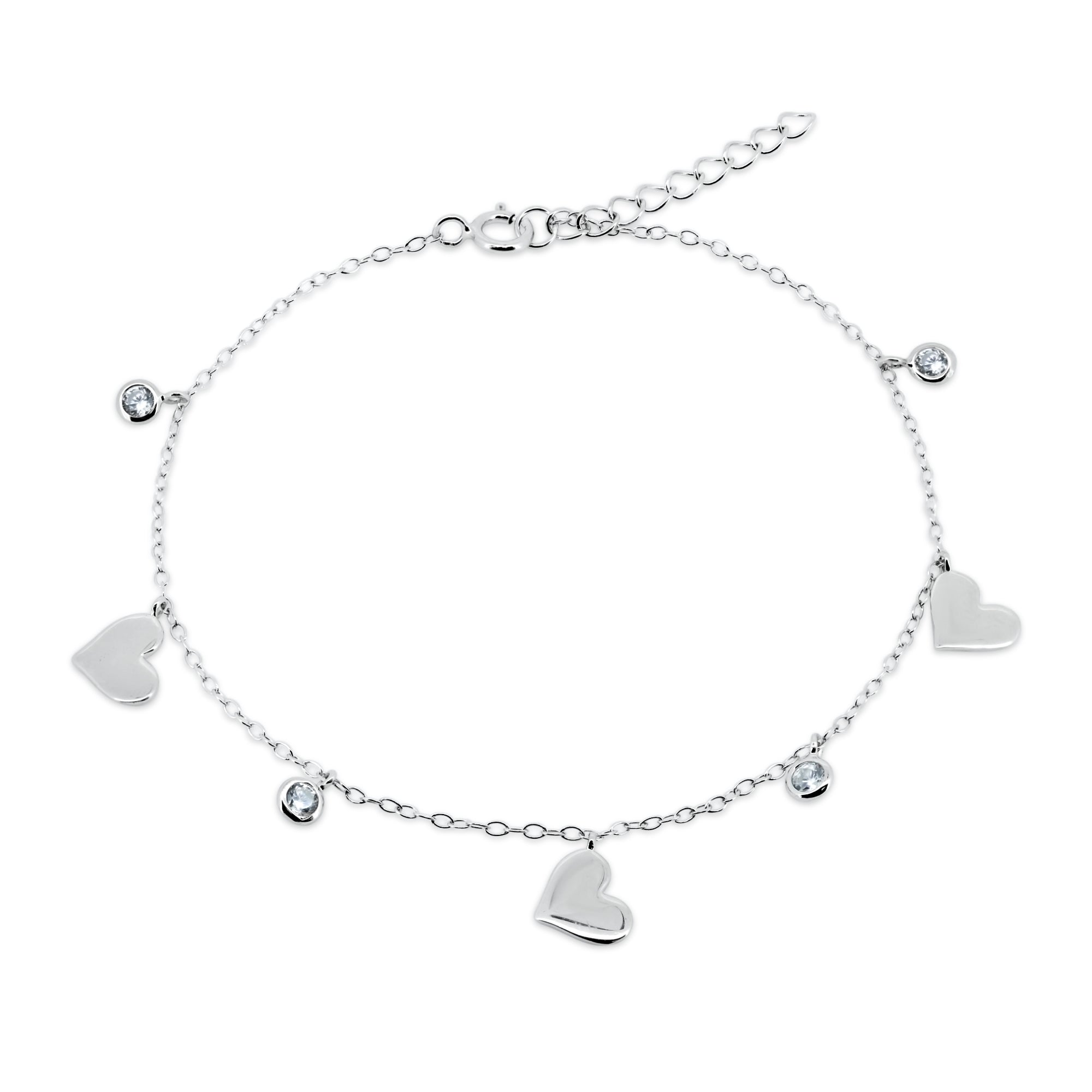 Pulsera Plata 925 CZ Corazones Pequeños - STB00517