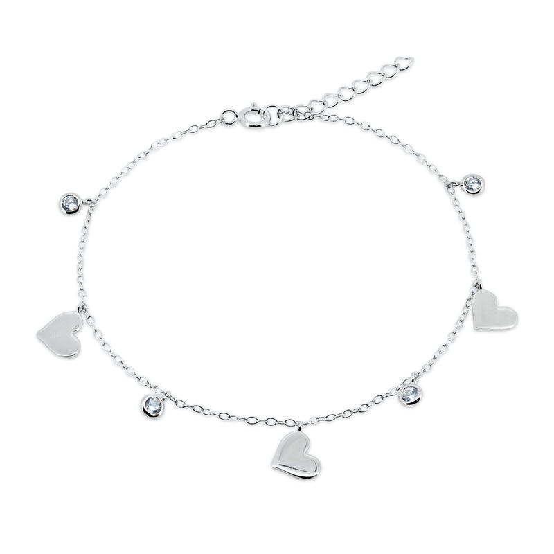 Silver 925 CZ Small Hearts Bracelet - STB00517
