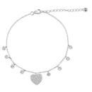Pulsera de plata de ley 925 rodiada con corazón y dije redondo - STB00625