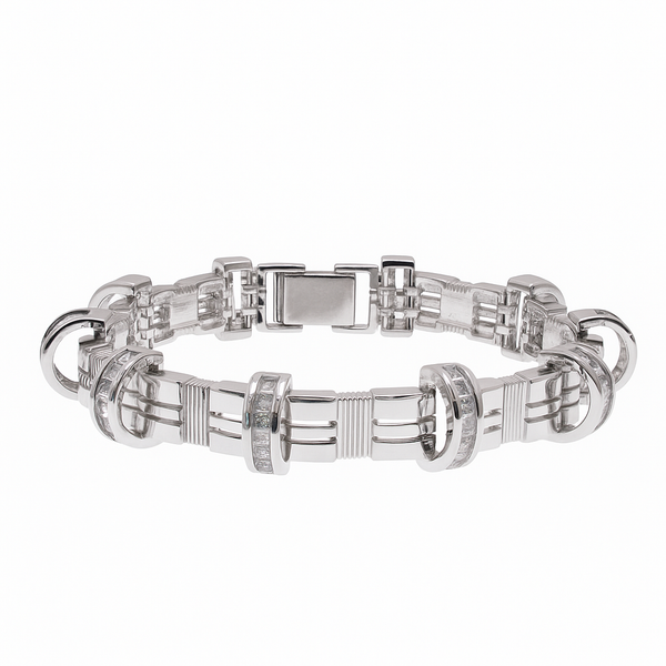 Pulsera de plata de ley 925 rodiada con arco y circonitas incrustadas para hombre - STBM0003