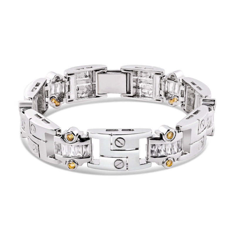 **Precio final** Pulsera YLW CZ transparente con eslabones chapados en rodio y plata 925 para hombre - STBM04
