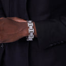 Men's Rhodium Plated 925 Sterling Silver Link Clear Square and Round CZ Studded 20mm Bracelet - STBM00040