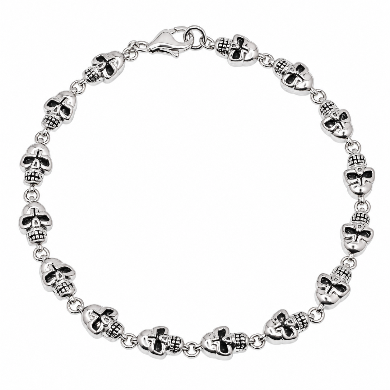 Rhodium Plated 925 Sterling Silver CZ Multi Skull Men's Bracelet- STBM047