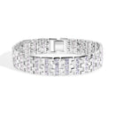 Men's Rhodium Plated 925 Sterling Silver Interlocking Clear Square CZ Studded 15mm Bracelet - STBM00002