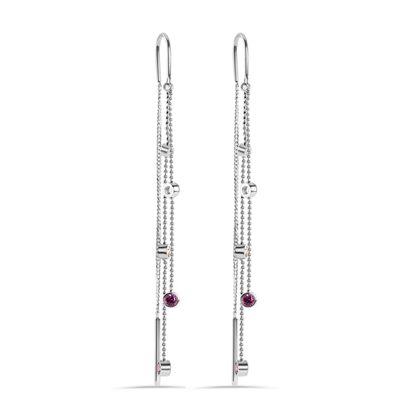 Rhodium Plated 925 Sterling Silver Three Strand Round Multi Color CZ Dangling Earring - STE00081