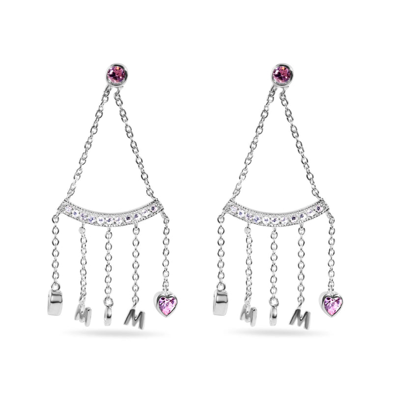 Closeout-Rhodium Plated 925 Sterling Silver Dangling Hearts Mom Earrings - STE00116