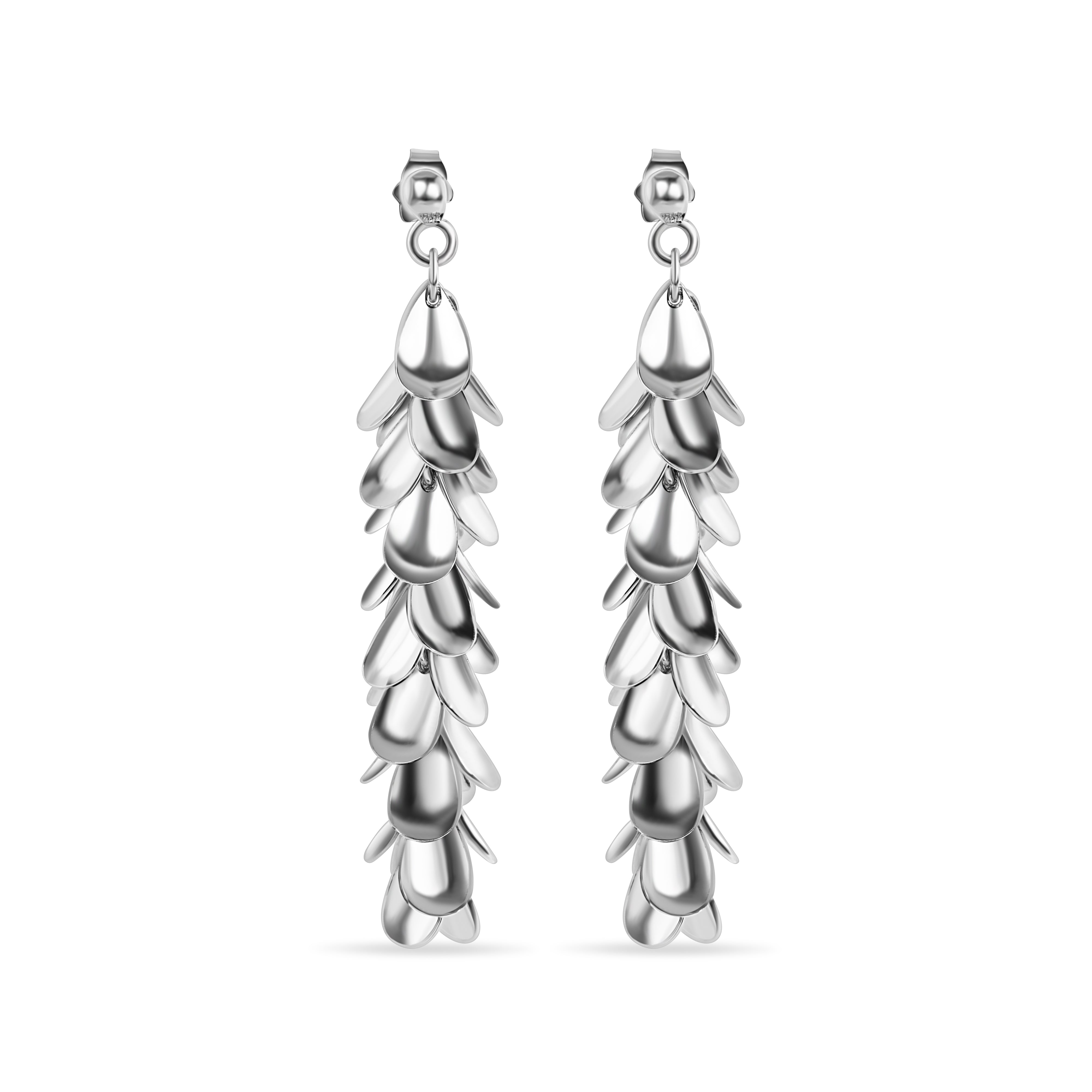 Silver 925 Rhodium Plated Multi Black Flat Circles Dangling Earrings - STE00197