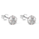 Silver 925 Rhodium Plated Disco Ball Round CZ Post Earrings - STE00541